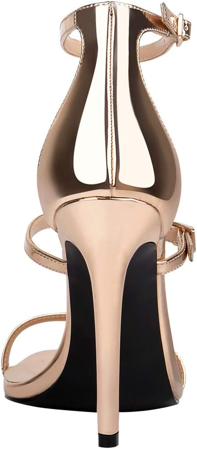 LISHAN Women's Champagne Gold Triple Ankle Strap High Heel Stiletto Open Toe Sandals, Size 9.5 - Perfect for Evening Events and Celebrations