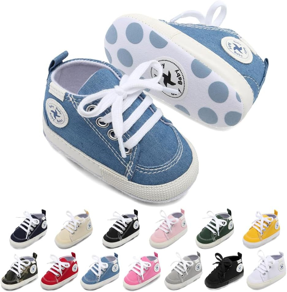 Cozy High Top Denim Sneakers with Soft Anti-Slip Sole for Newborns and Infants