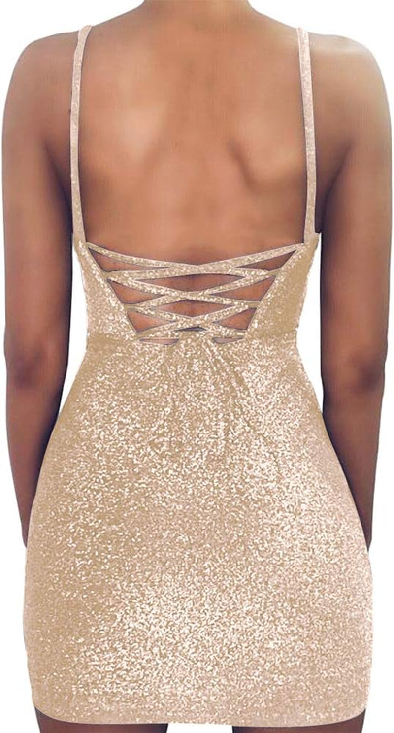 FV RELAY Women's Glitter Bandage Bodycon Sleeveless Mini Dress for Club and Party Events