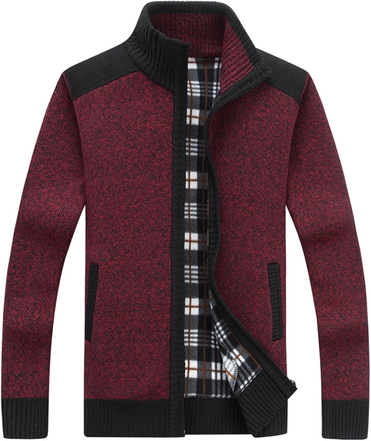 Xinyangni Men's Slim Fit Thick Knitted Cardigan with Full Zip and Pockets