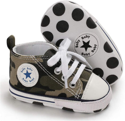 KIDSUN Unisex High Top Sneakers for Infants - Soft, Anti-Slip Canvas Denim First Walkers for Little Feet