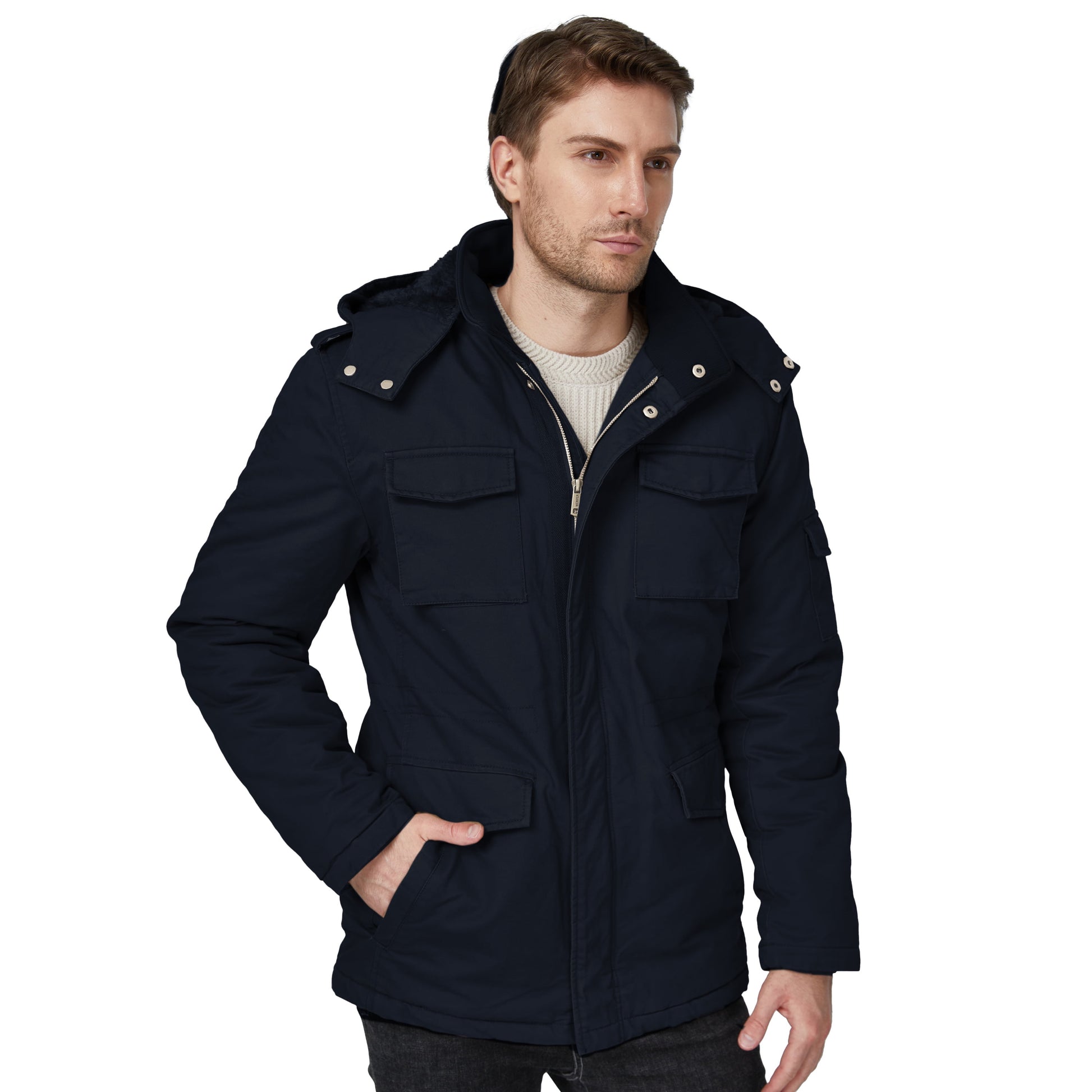 Men's Big and Tall Hooded Winter Parka Puffer Jacket in Navy, Size 3XL