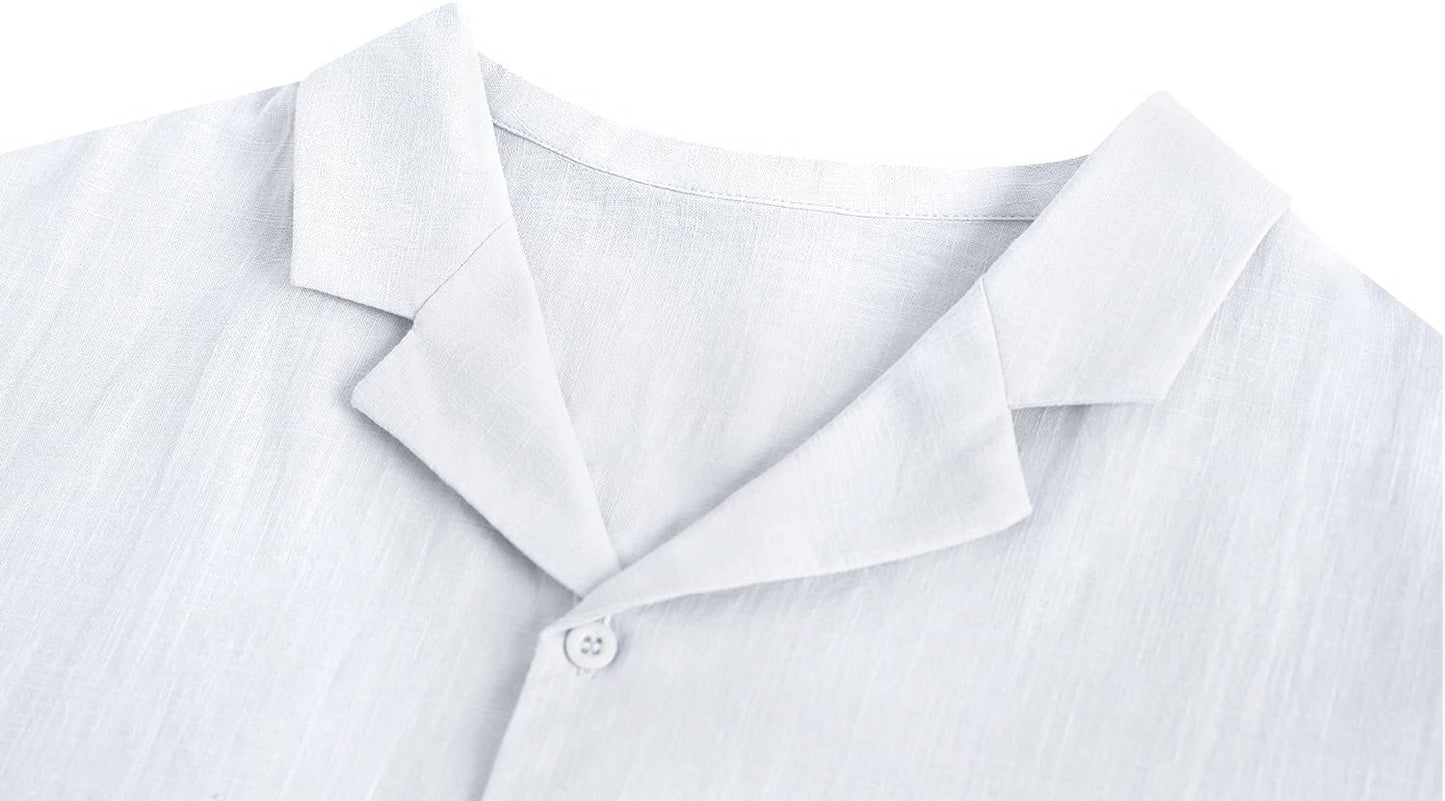 Rorina Men's White Short Sleeve Cotton Linen Camp Shirt - Perfect Casual Summer Beachwear