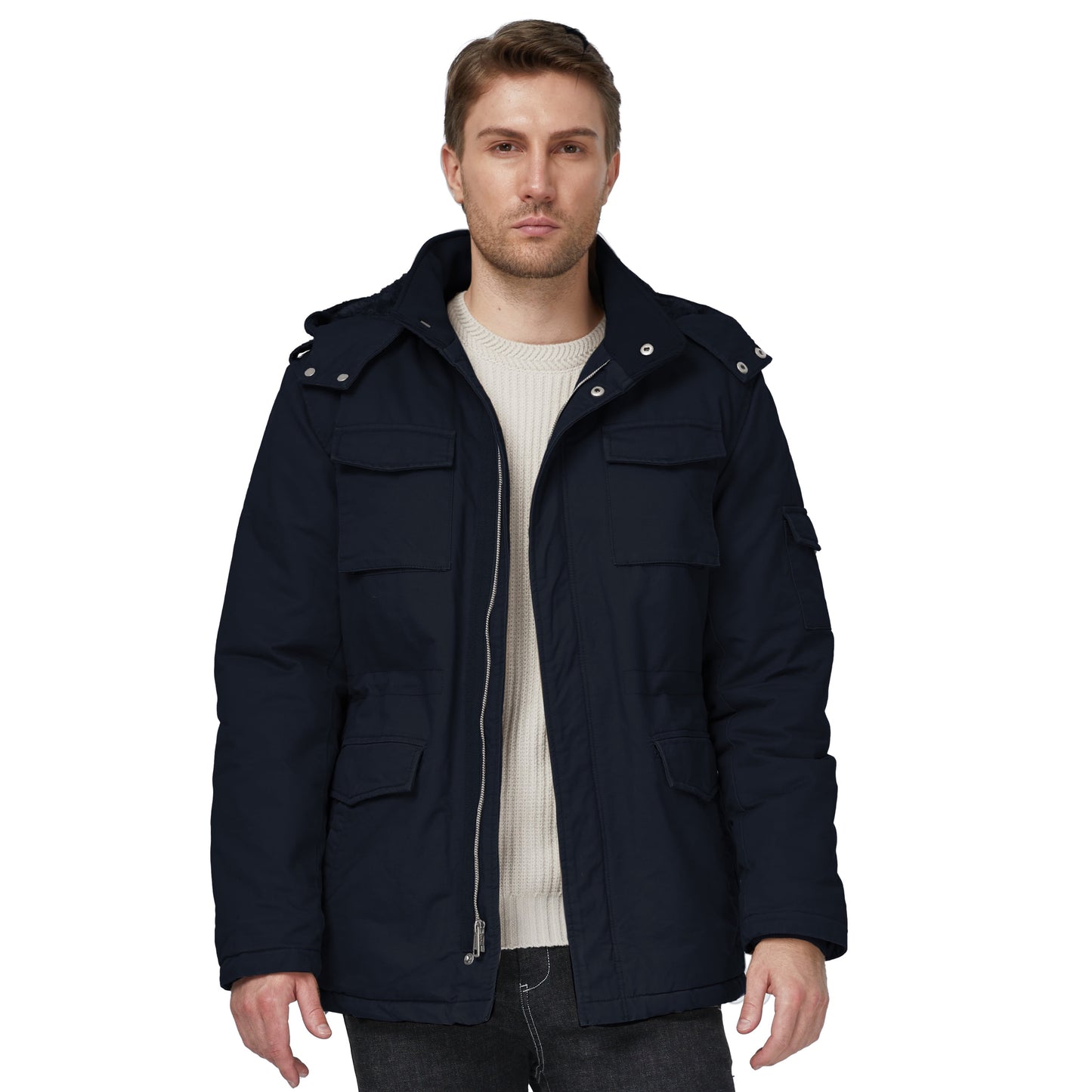 Men's Big and Tall Hooded Winter Parka Puffer Jacket in Navy, Size 3XL