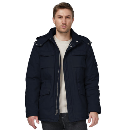 Men's Big and Tall Hooded Winter Parka Puffer Jacket in Navy, Size 3XL