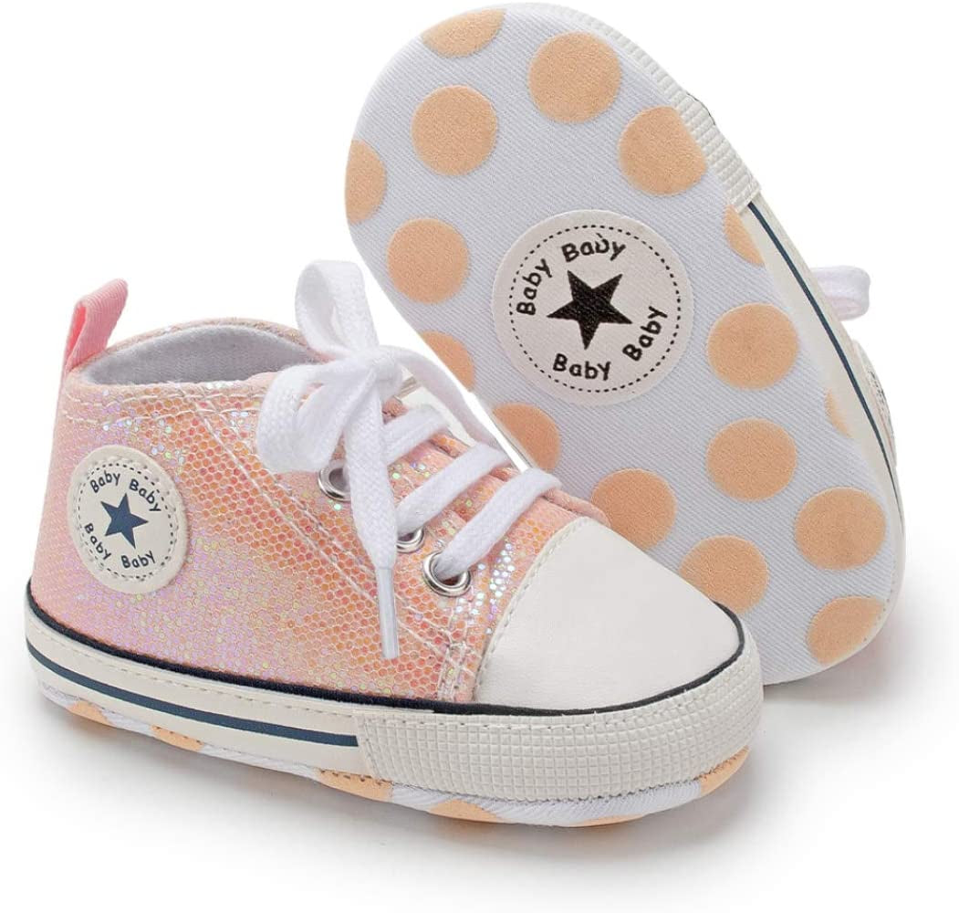 KIDSUN Unisex High Top Sneakers for Infants - Soft, Anti-Slip Canvas Denim First Walkers for Little Feet