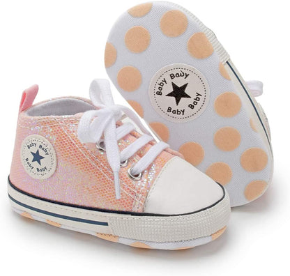 KIDSUN Unisex High Top Sneakers for Infants - Soft, Anti-Slip Canvas Denim First Walkers for Little Feet