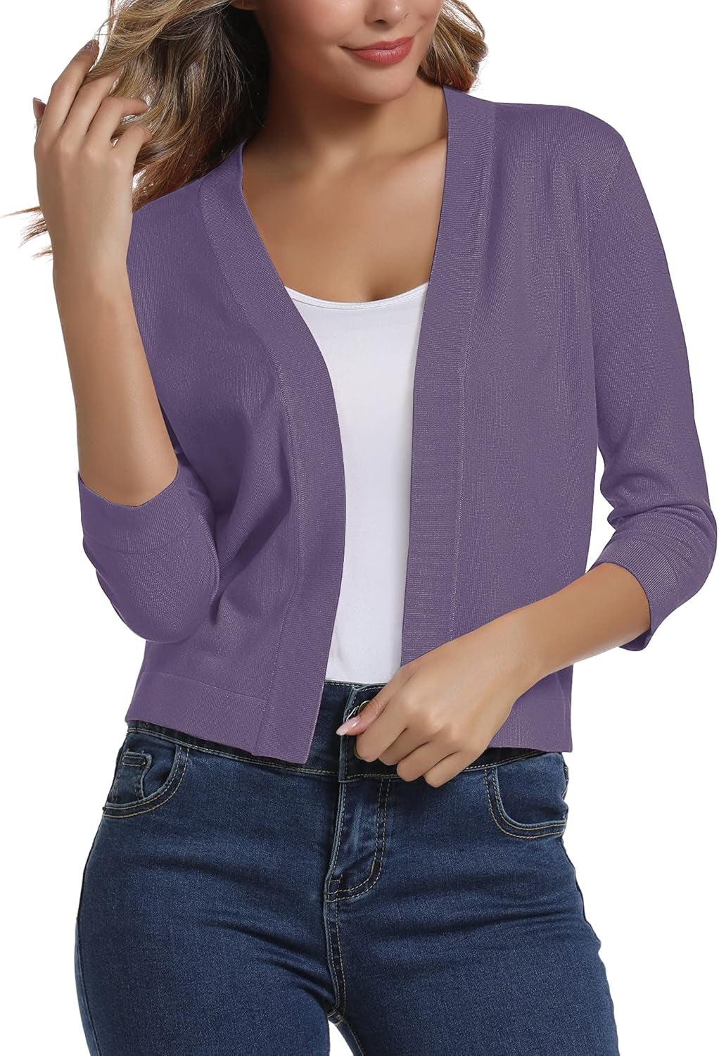 Urban Coco Women's Sophisticated 3/4 Sleeve Cropped Cardigan Sweater Shrug